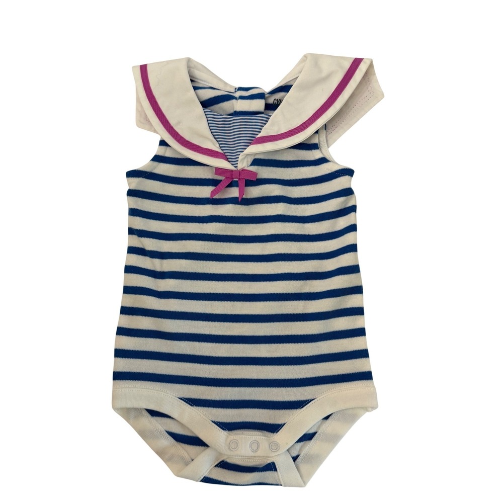Gymboree Baby Girl Nautical Sailor Romper 0-3 Mths Hippo's & Bows Line Stripe